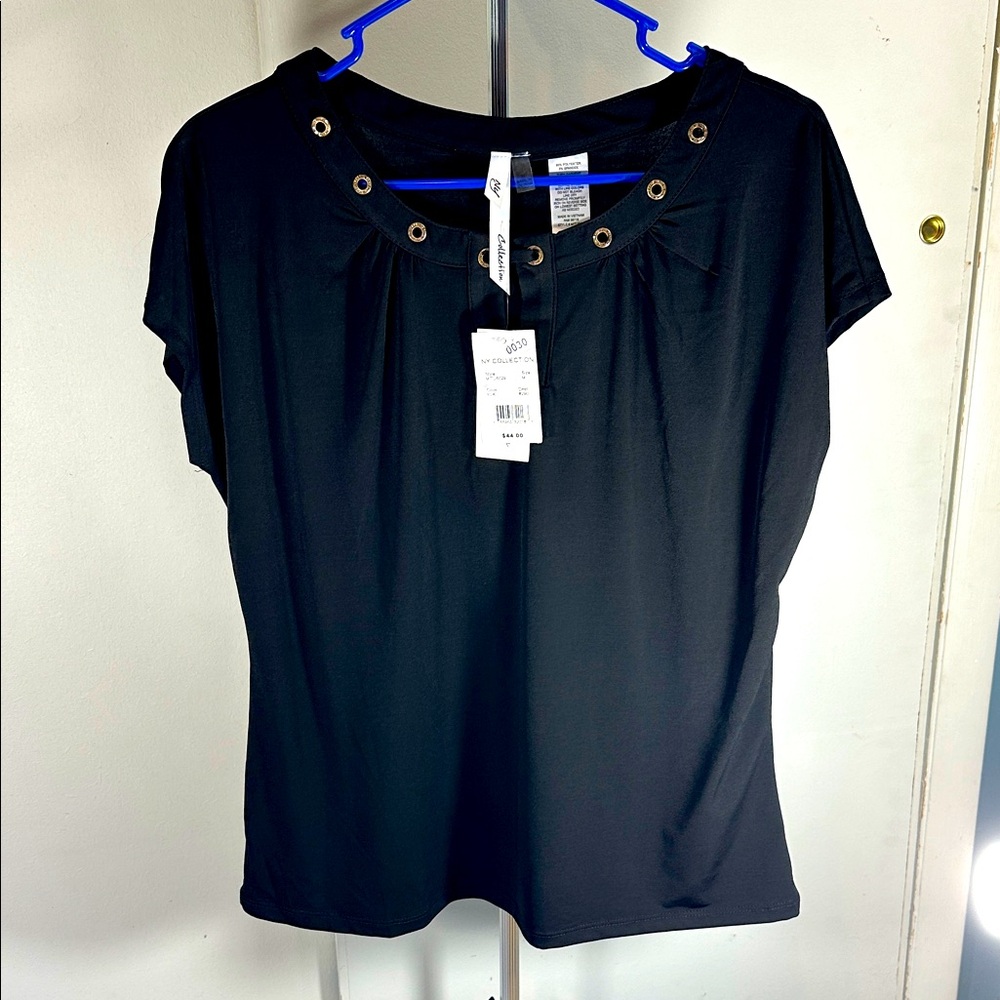 NY Collection Black Grommet Detail Blouse NWT medium